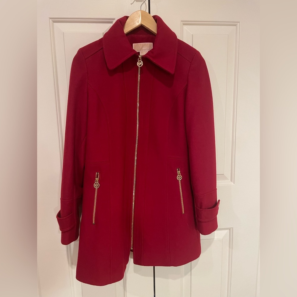 Michael Kors Red Wool Coat with removable hood